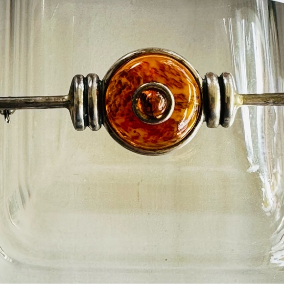 Amber Brooch Sterling silver circa 1980s marked 925 - Picture 2 of 6